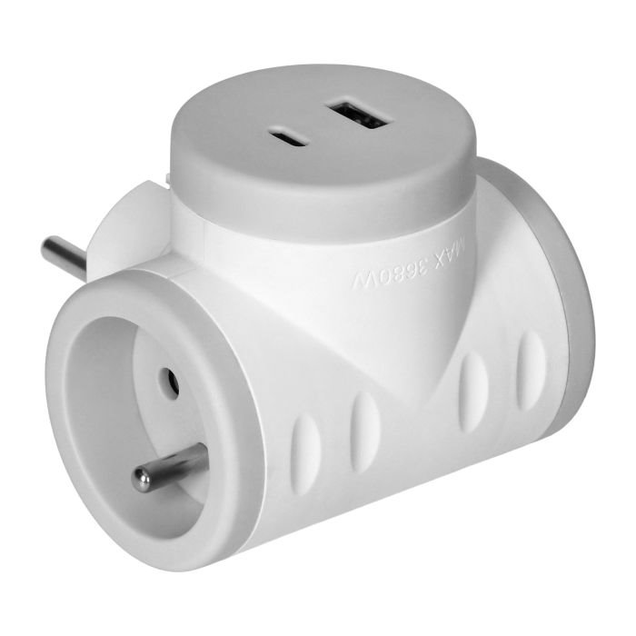 E-shop Rozbočovacia zásuvka ORNO OR-AE-13281/G s USB nabíjačkou, bielo-šedá OR-AE-13281/G