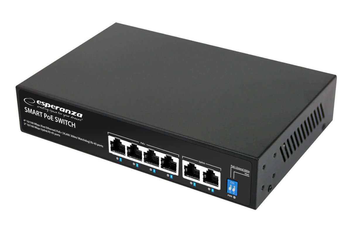 E-shop Switch Esperanza Spinner ENS105, 10/100Mbps, 4PoE+2, 60W ENS105