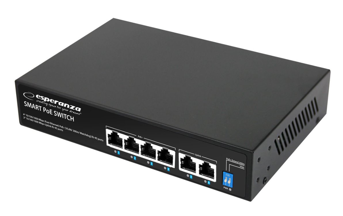 E-shop Switch Esperanza Goliath ENS107, 10/100/1000Mbps, 4PoE+2, 65W ENS107