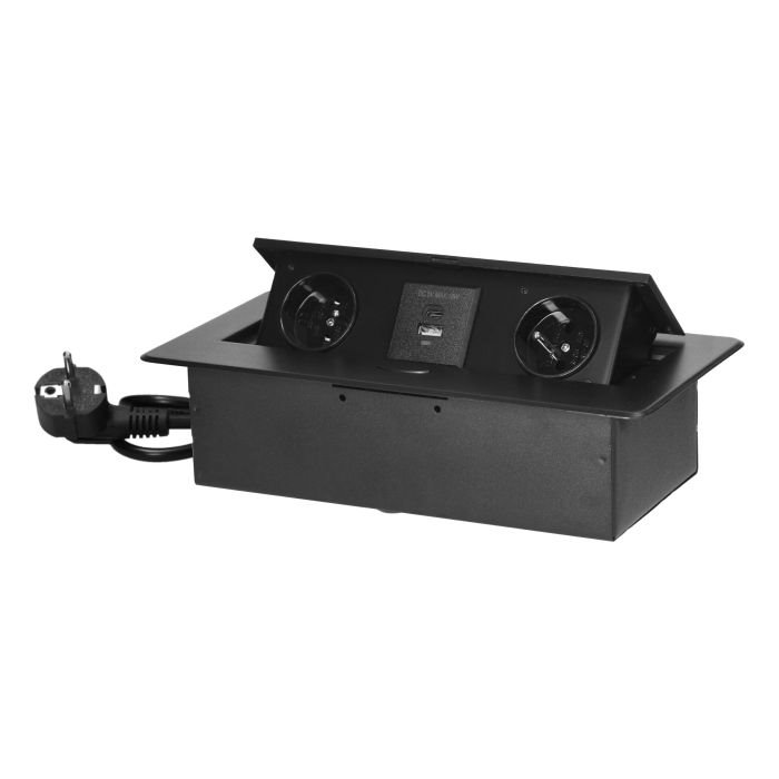E-shop Výklopný blok zapustený ORNO OR-GM-9035/B, 2x 230V, 2x USB (A+C type; 3.6A), farba čierna OR-GM-9035/B