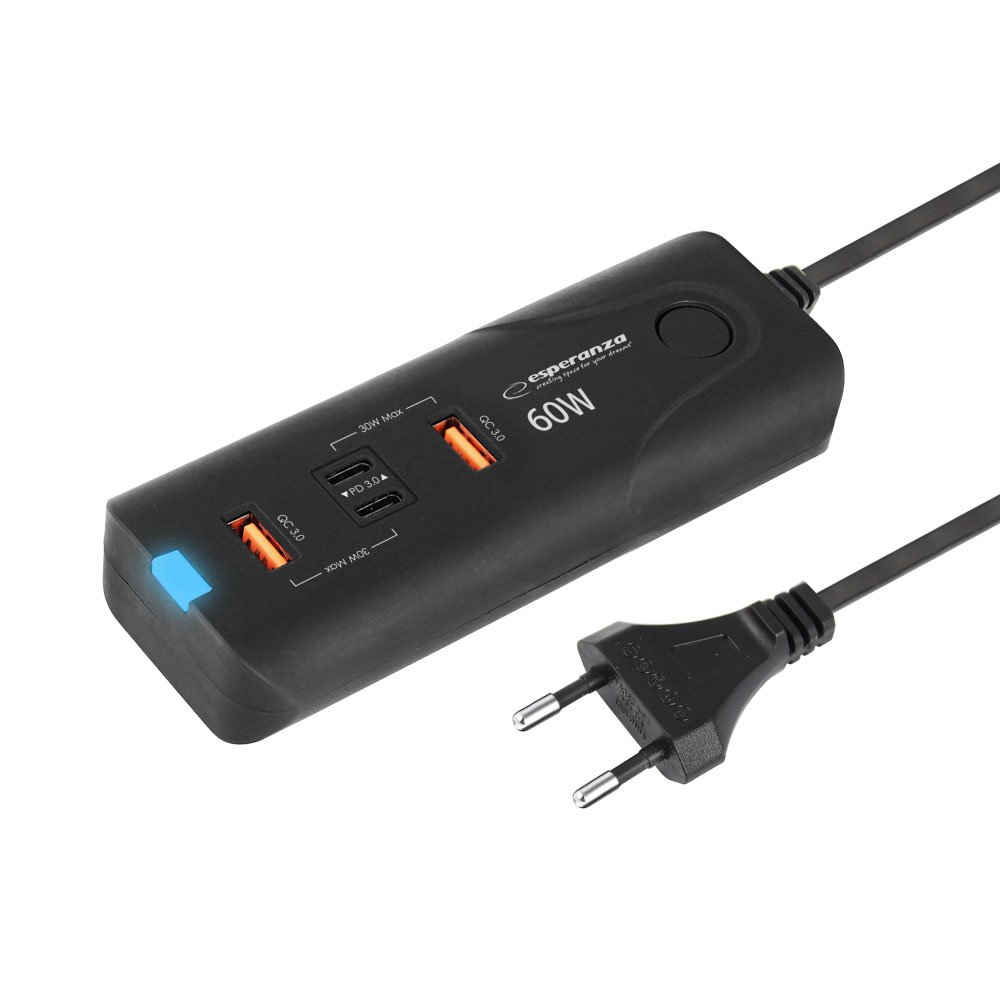 E-shop Napájací zdroj Esperanza EZC109 60W 2xUSB-C PD 30W/2xUSB-A QC 3.0 18W