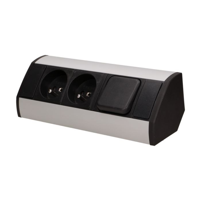E-shop Nábytková zásuvka s vypínačom ORNO OR-GM-9002/BG, rohové púzdro, farba čierno-strieborná