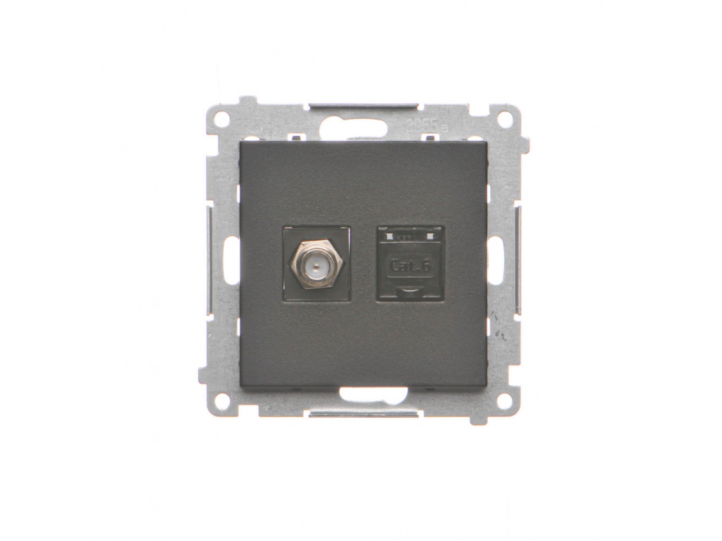 Zásuvka SAT "F" + RJ45 kat.6 Simon 55 modul čierna matná