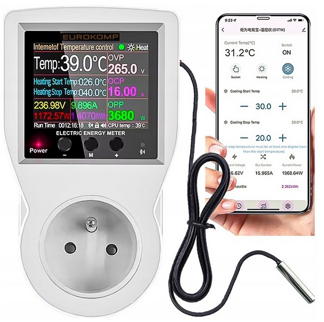 Termostat EUROKOMP E6258 WiFi Tuya zásuvkový so čidlom