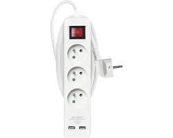 E-shop Emos Predlžovací kábel 2 m / 3 zásuvky / s vypínačom / biely / PVC / s USB / 1,5 mm2