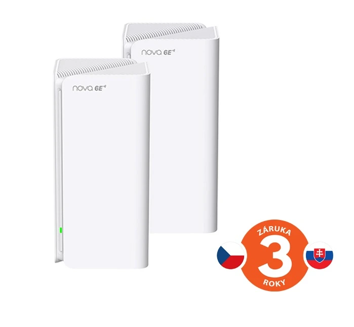 Tenda Nova MX21 Pro (2-pack) WiFi6E AXE5700 Mesh Gigabit systém, 6x GLAN/GWAN, WPA3, VPN, CZ app