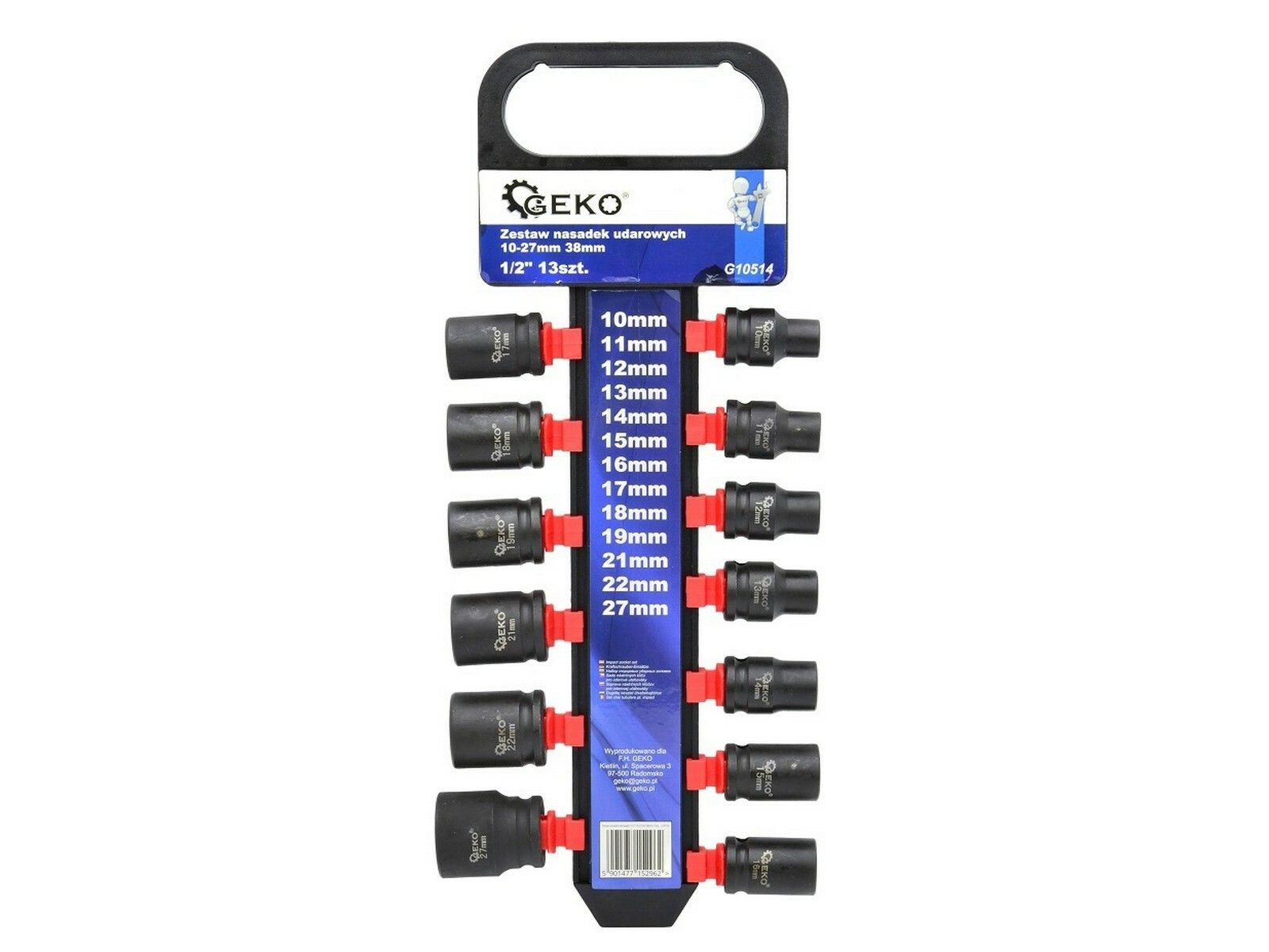E-shop Sada 13 nástrčných rázových hlavic 1/2" 10-27mm 38mm GEKO