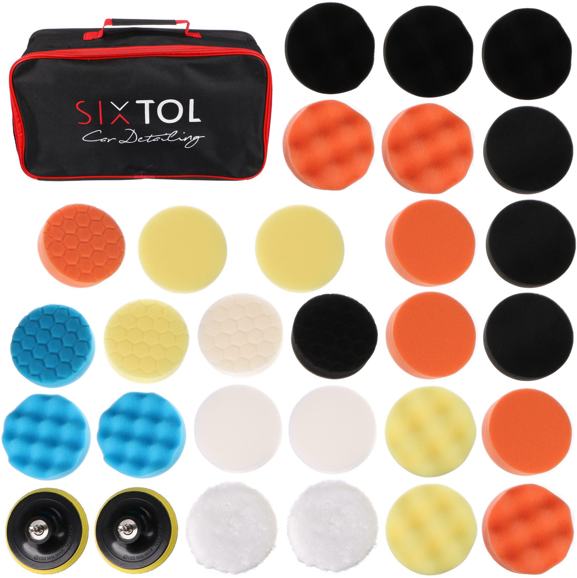 E-shop Sada leštících polštářků/houbiček s unašečem pro čištění auta CAR DETAILING PAD 30, 30ks SIXTOL