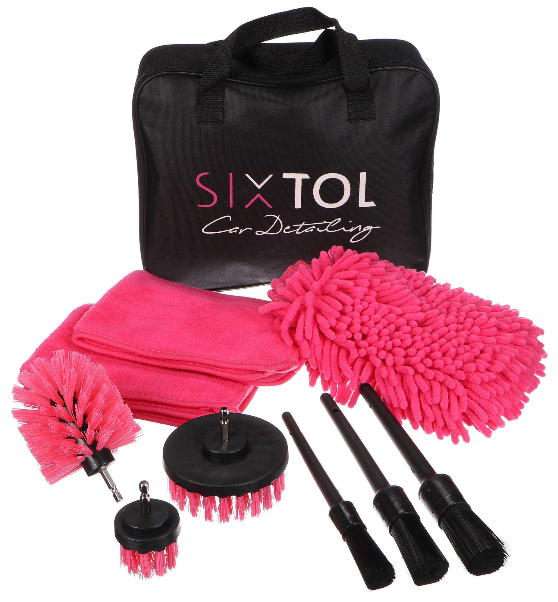 E-shop Multifunkční sada nástrojů pro čištění a mytí auta CAR DETAILING PINK 9, 9ks SIXTOL