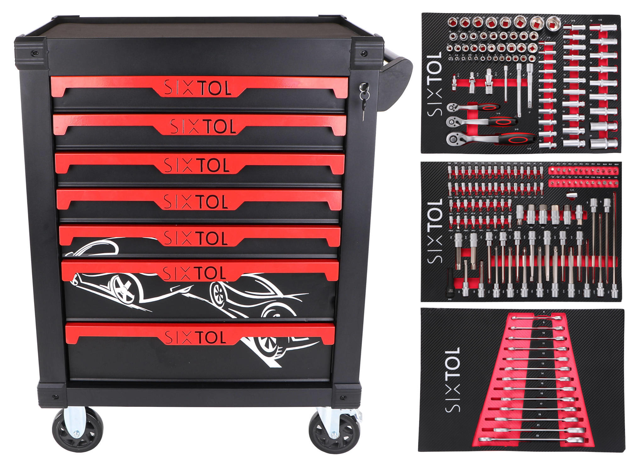 E-shop Dílenský vozík na nářadí MECHANIC TROLLEY KEVIN 195, 7 šuplíků, 195 ks nářadí SIXTOL