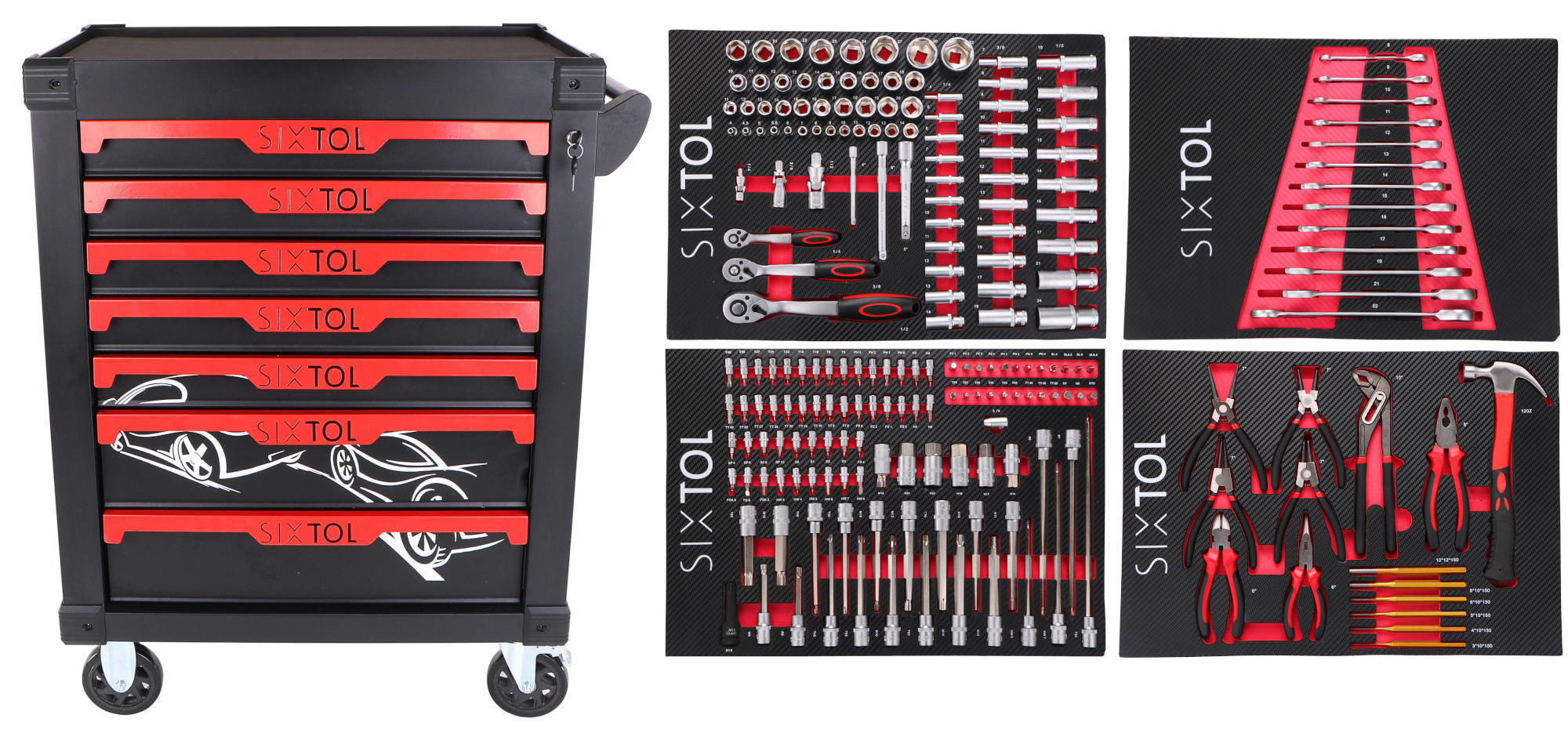 E-shop Dílenský vozík na nářadí MECHANIC TROLLEY KEVIN 210, 7 šuplíků, 210 ks nářadí SIXTOL