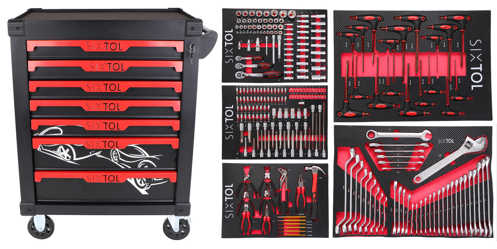 E-shop Dílenský vozík na nářadí MECHANIC TROLLEY KEVIN 253, 7 šuplíků, 253 ks nářadí SIXTOL