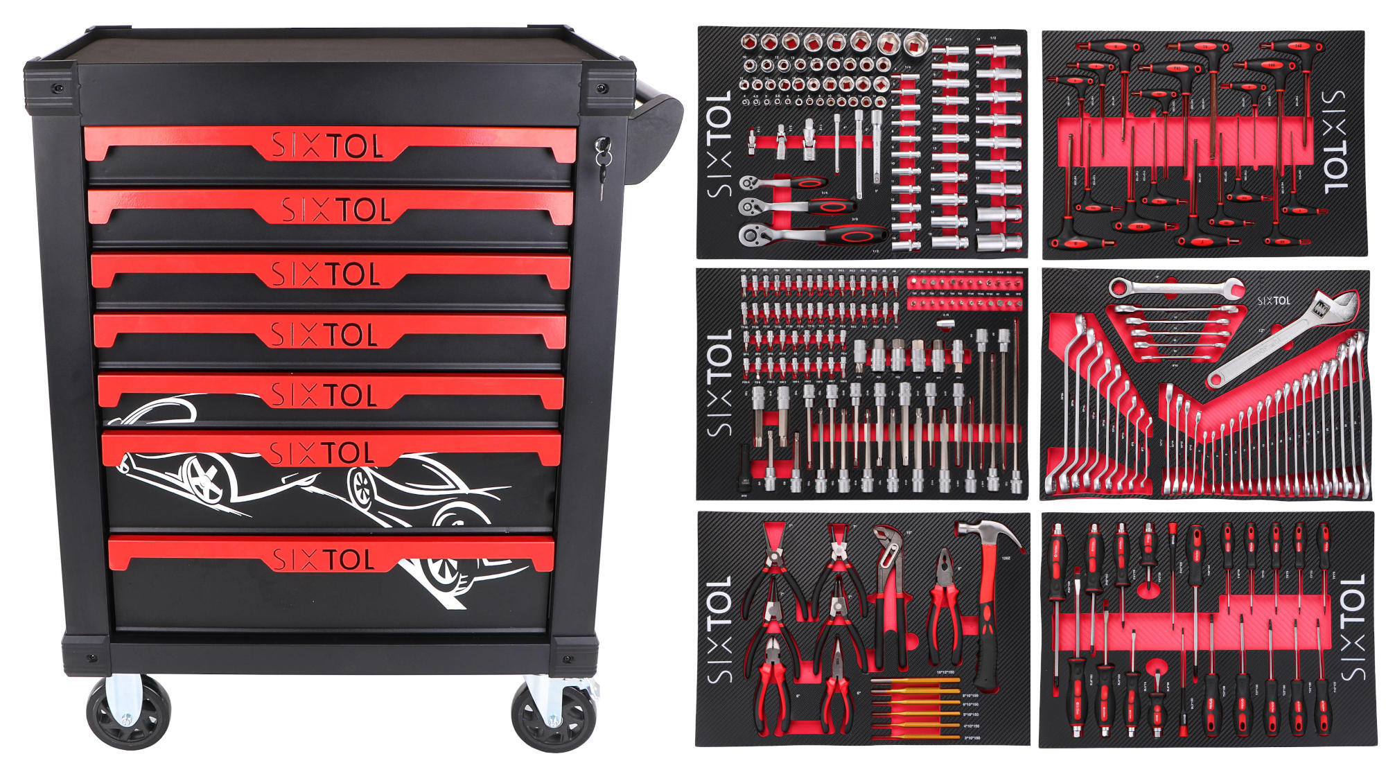 E-shop Dílenský vozík na nářadí MECHANIC TROLLEY KEVIN 274, 7 šuplíků, 274 ks nářadí SIXTOL