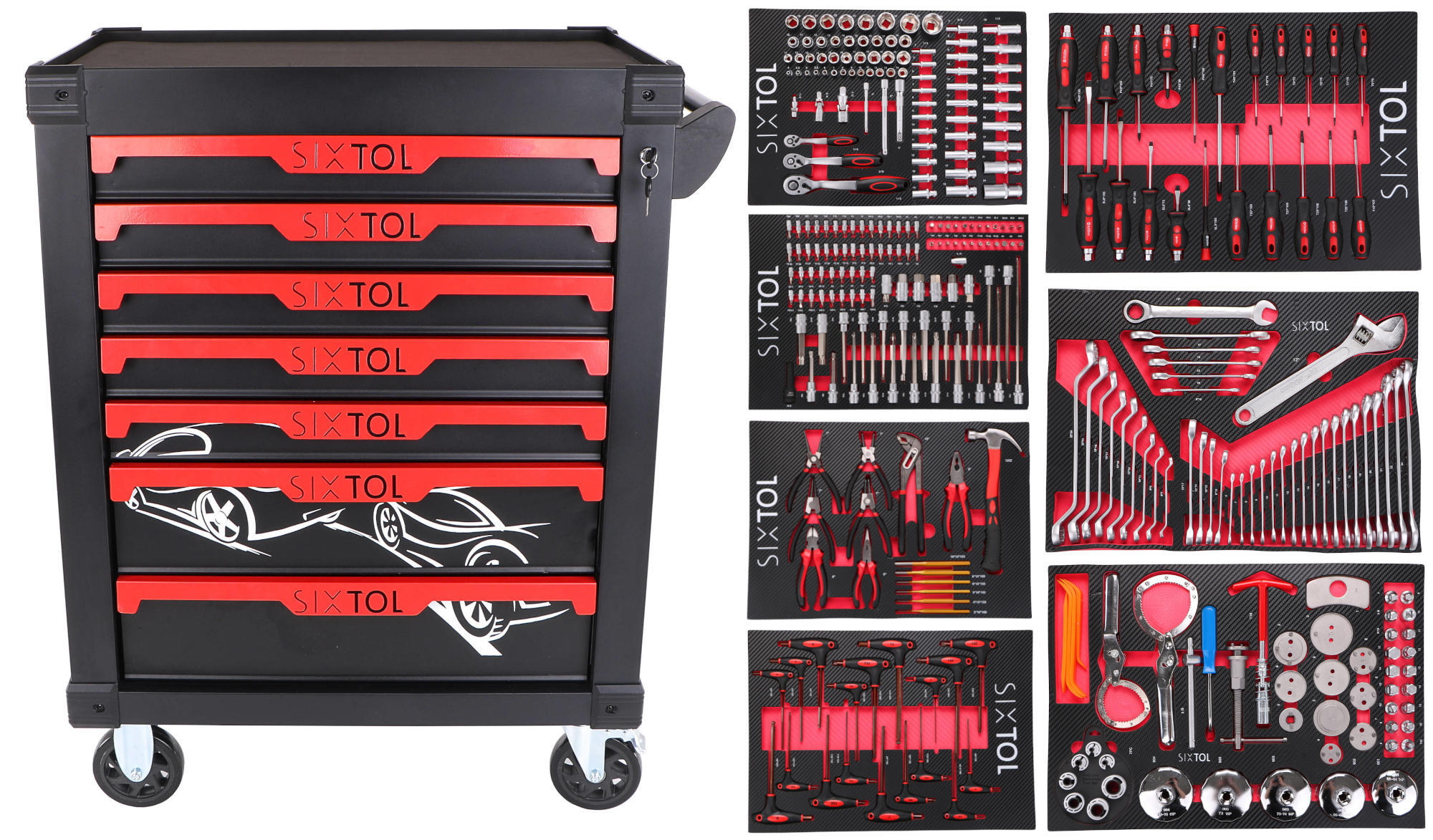E-shop Dílenský vozík na nářadí MECHANIC TROLLEY KEVIN 326, 7 šuplíků, 326 ks nářadí SIXTOL