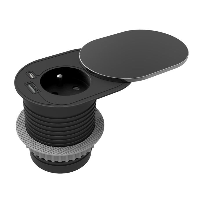 E-shop Zapustená zásuvka s posuvným vekom ORNO OR-GM-9042/B, 1x230V a 2xUSB (typ A+C; PD20W), 1,9m, čierna OR-GM-9042/B