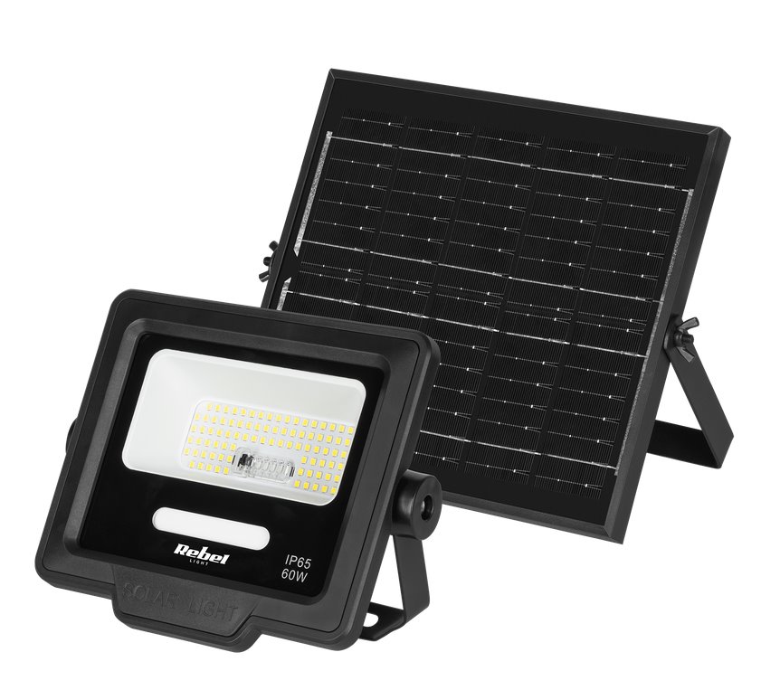 Solárny reflektor REBEL URZ3626, 500lm, IP65, 6800K, 3,2V, 4000mAh, 6W, čierna