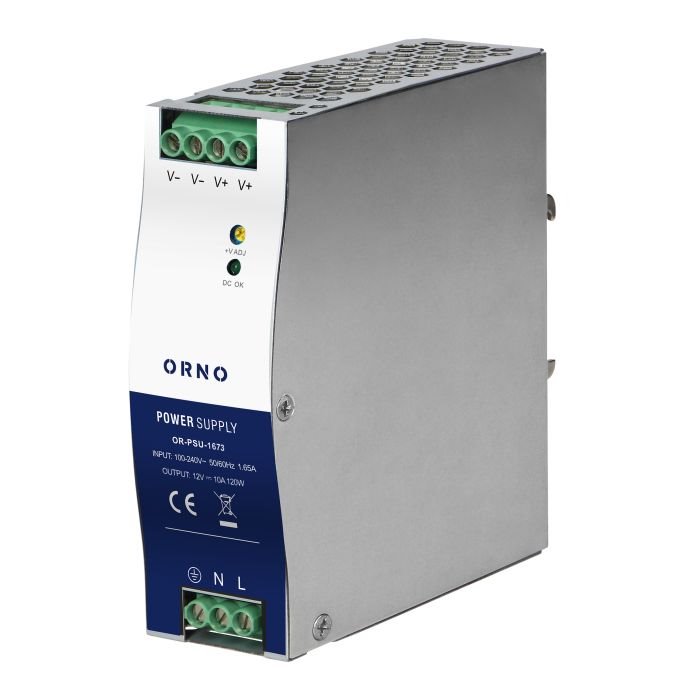 E-shop Priemyselný napájací zdroj spínaný ORNO OR-PSU-1673, 12V/10A, 120W, na DIN lištu OR-PSU-1673