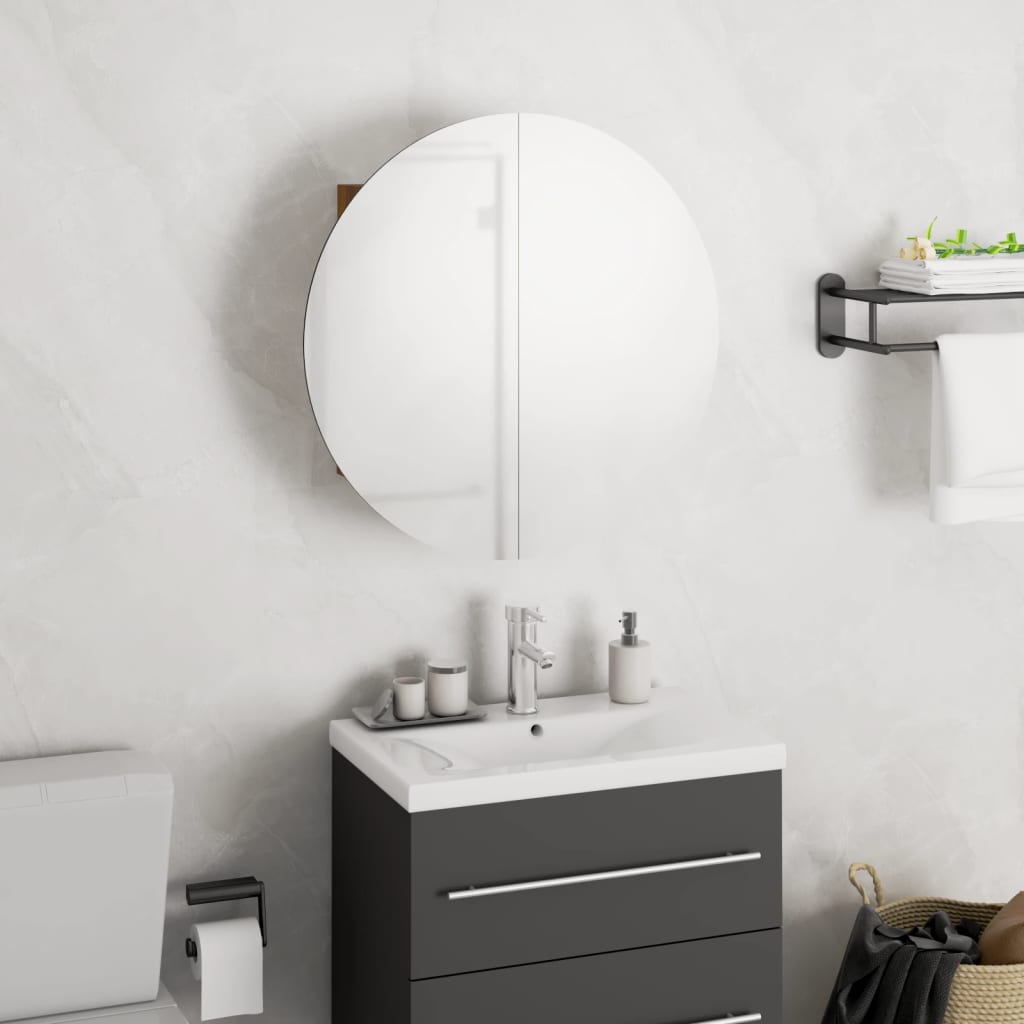 E-shop Multidom Kúpeľňová skrinka s okrúhlym zrkadlom a LED dub 40x40x17,5 cm