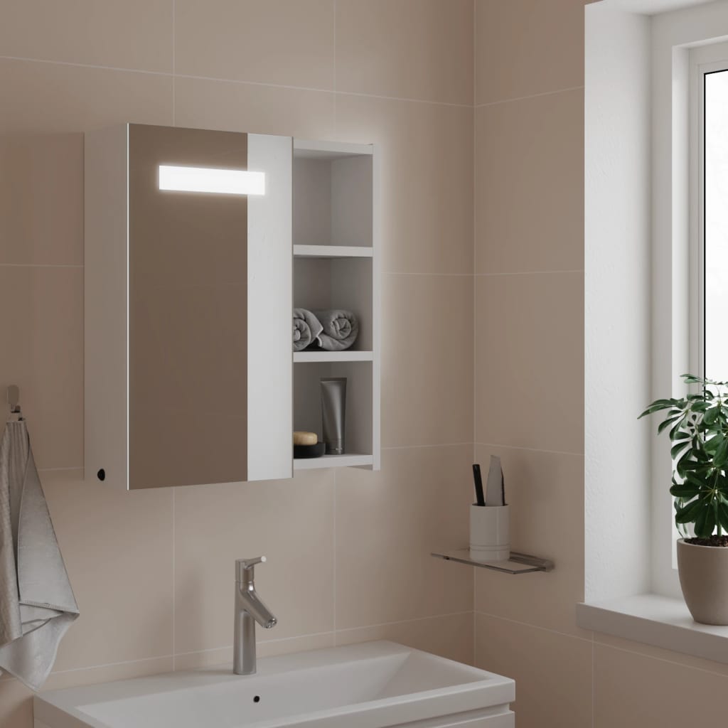 E-shop Multidom Kúpeľňová zrkadlová skrinka s LED svetlom biela 45x13x52 cm