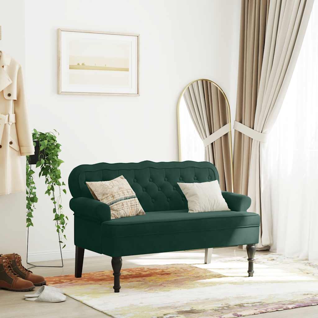 E-shop Multidom Lavička s operadlom tmavozelená 119,5x64,5x75 cm zamat