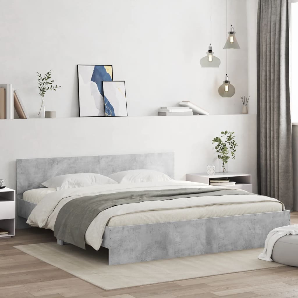 E-shop Multidom Posteľný rám s čelom a LED betónovo sivý 180x200 cm