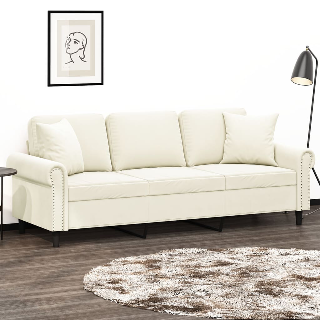 E-shop Multidom 3-miestna pohovka s vankúšmi krémová 180 cm zamat