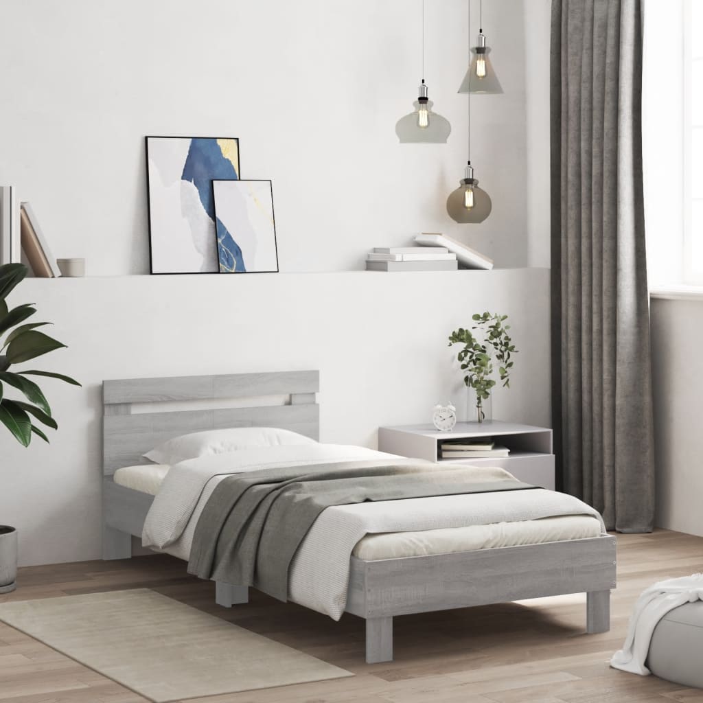 E-shop Multidom Posteľný rám s čelom sivý sonoma 100x200 cm kompozitné drevo