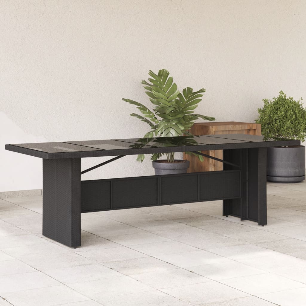 E-shop Multidom Záhradný stôl so sklenenou doskou čierny 240x90x75 cm polyratan