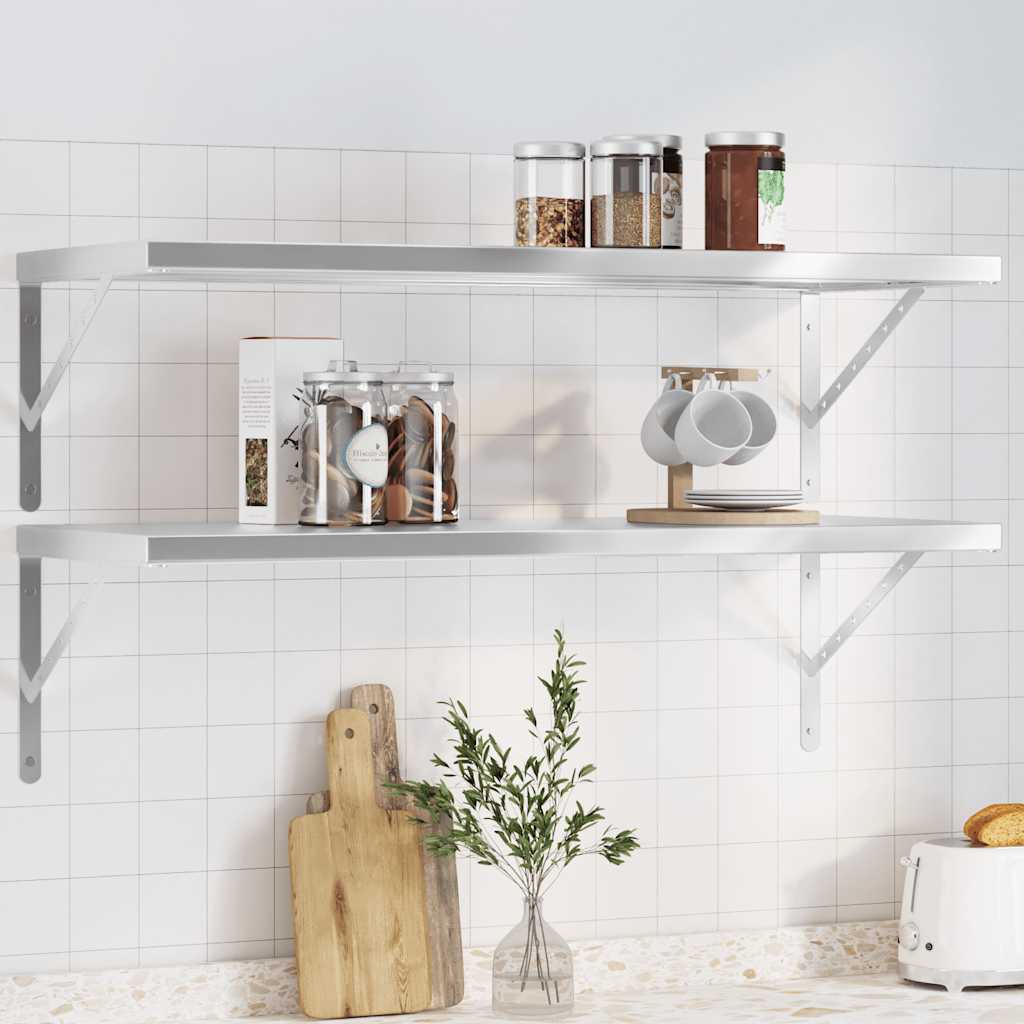 E-shop Multidom Nástenné police 2 ks 100x40 cm, strieborné, nehrdzavejúca oceľ