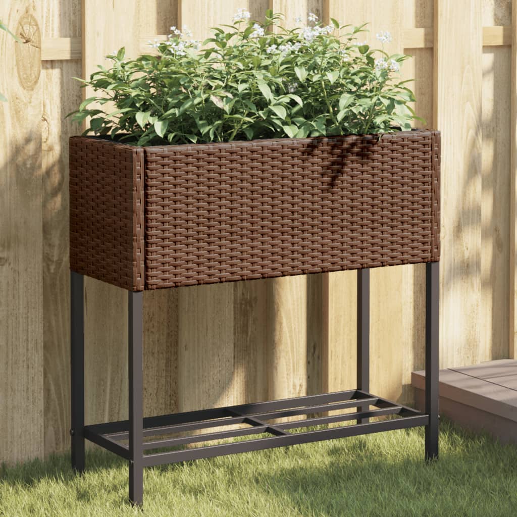 E-shop Multidom Záhradné kvetináče s policou 2ks hnedé 70x28x70 cm polyratan