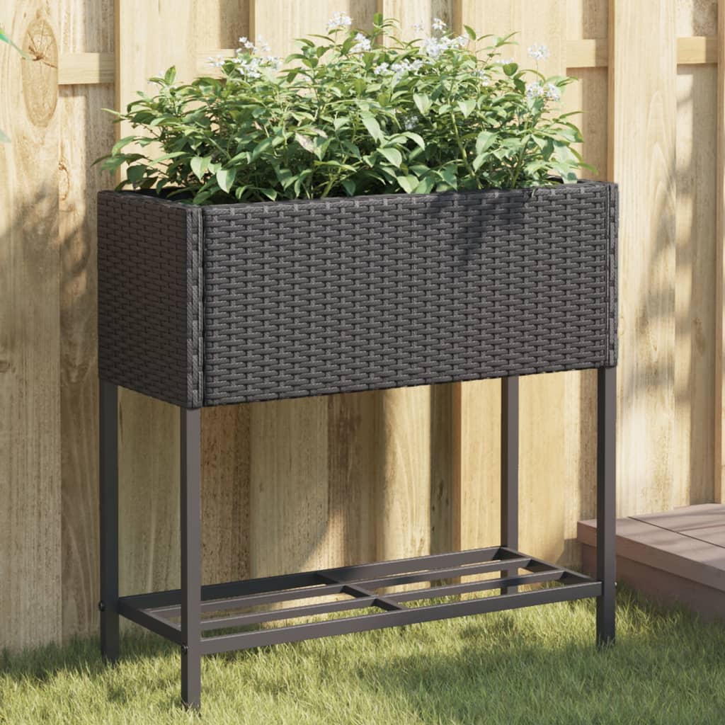E-shop Multidom Záhradné kvetináče s policou 2ks čierne 70x28x70 cm polyratan