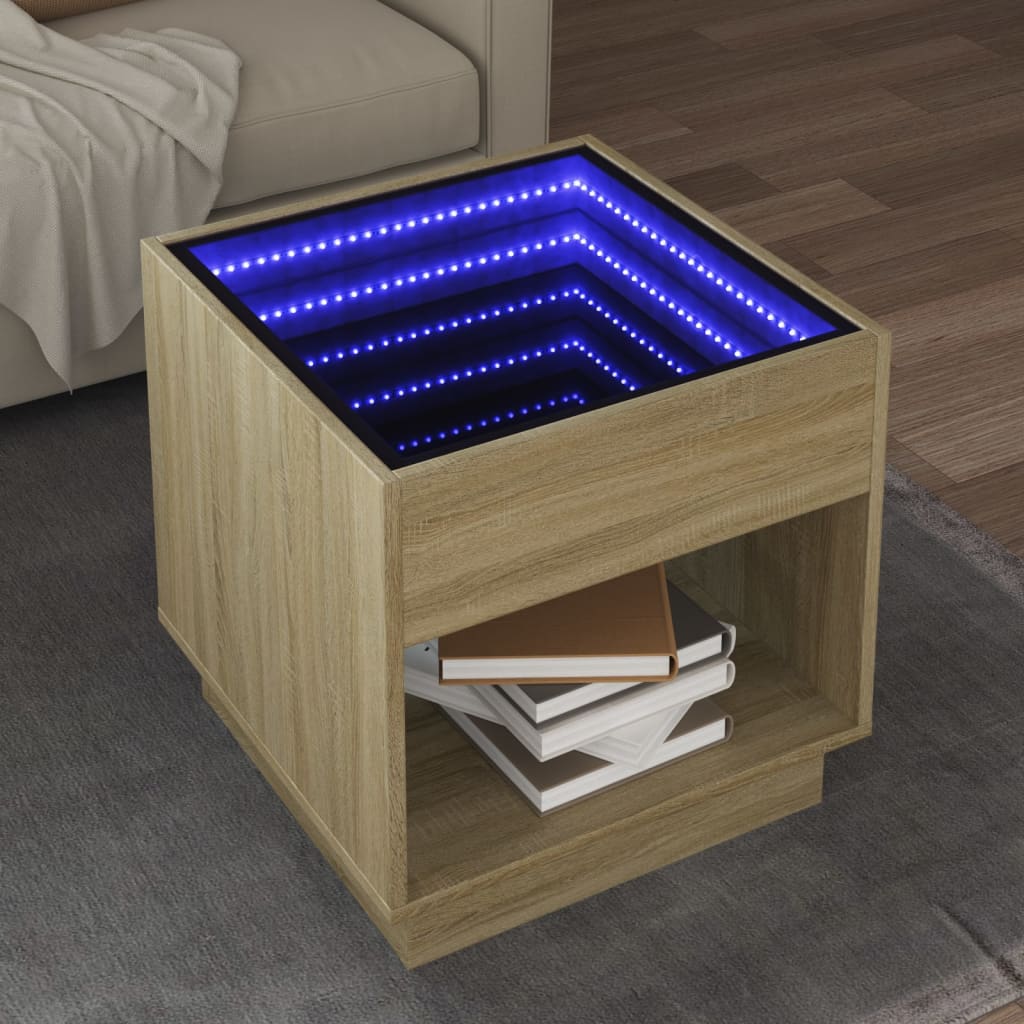 E-shop Multidom Konferenčný stolík s nekonečnými LED dub sonoma 50x50x50 cm