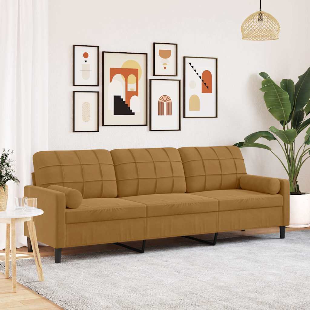 E-shop Multidom 3-miestna pohovka s vankúšmi hnedá 210 cm zamat