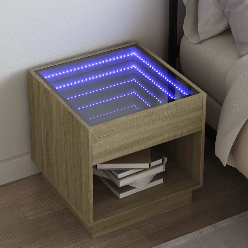 E-shop Multidom Nočný stolík s nekonečnými LED dub sonoma 50x50x50 cm