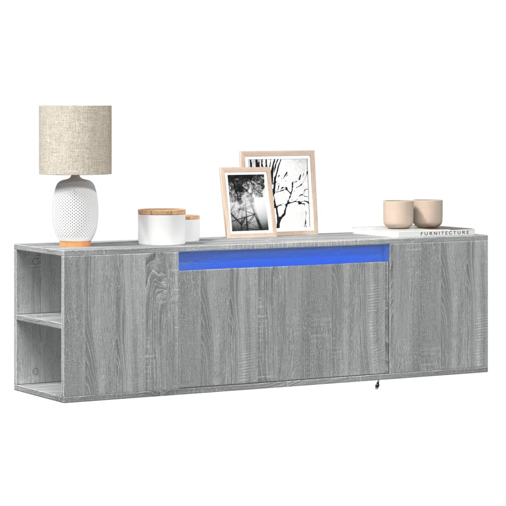 E-shop Multidom TV nástenná skrinka s LED svetlami sivá sonoma 135x31x39,5 cm