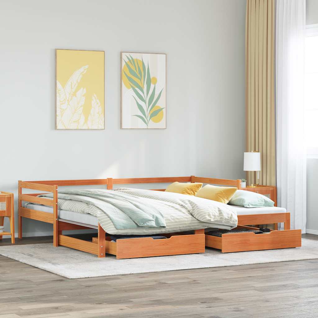 E-shop Multidom Vysúvacia denná posteľ zásuvky voskovohnedá 90x200 cm borovica