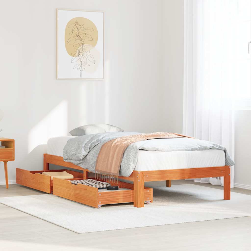 E-shop Multidom Posteľný rám so zásuvkami voskovohnedý 90x190 cm masív.borovica