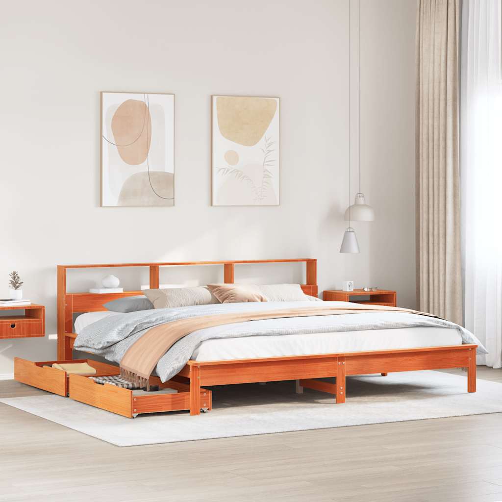 E-shop Multidom Posteľ s knižnicou bez matraca vosková 200x200 cm borovica