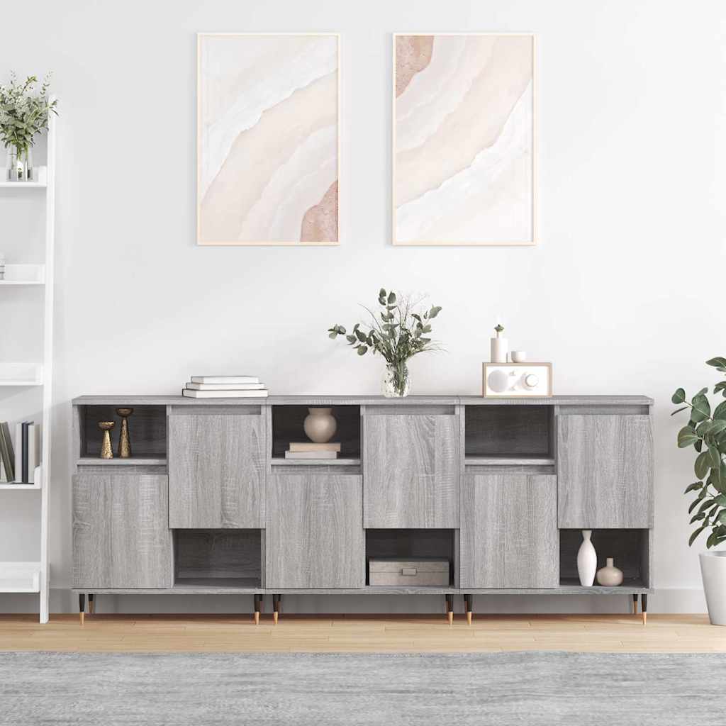 E-shop Multidom Komody 3 ks sivý dub sonoma spracované drevo