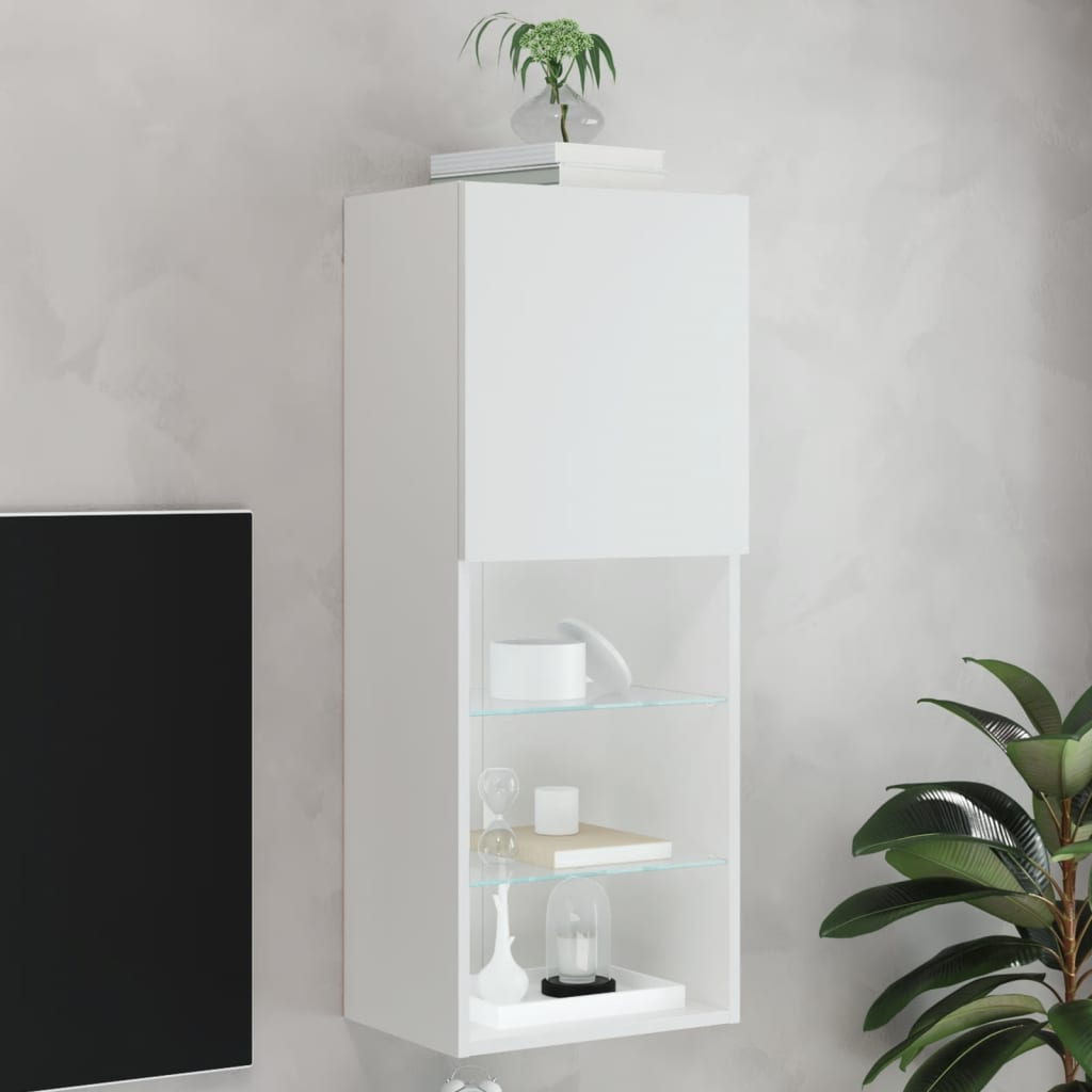 E-shop Multidom TV skrinka s LED svetlami biela 40,5x30x102 cm