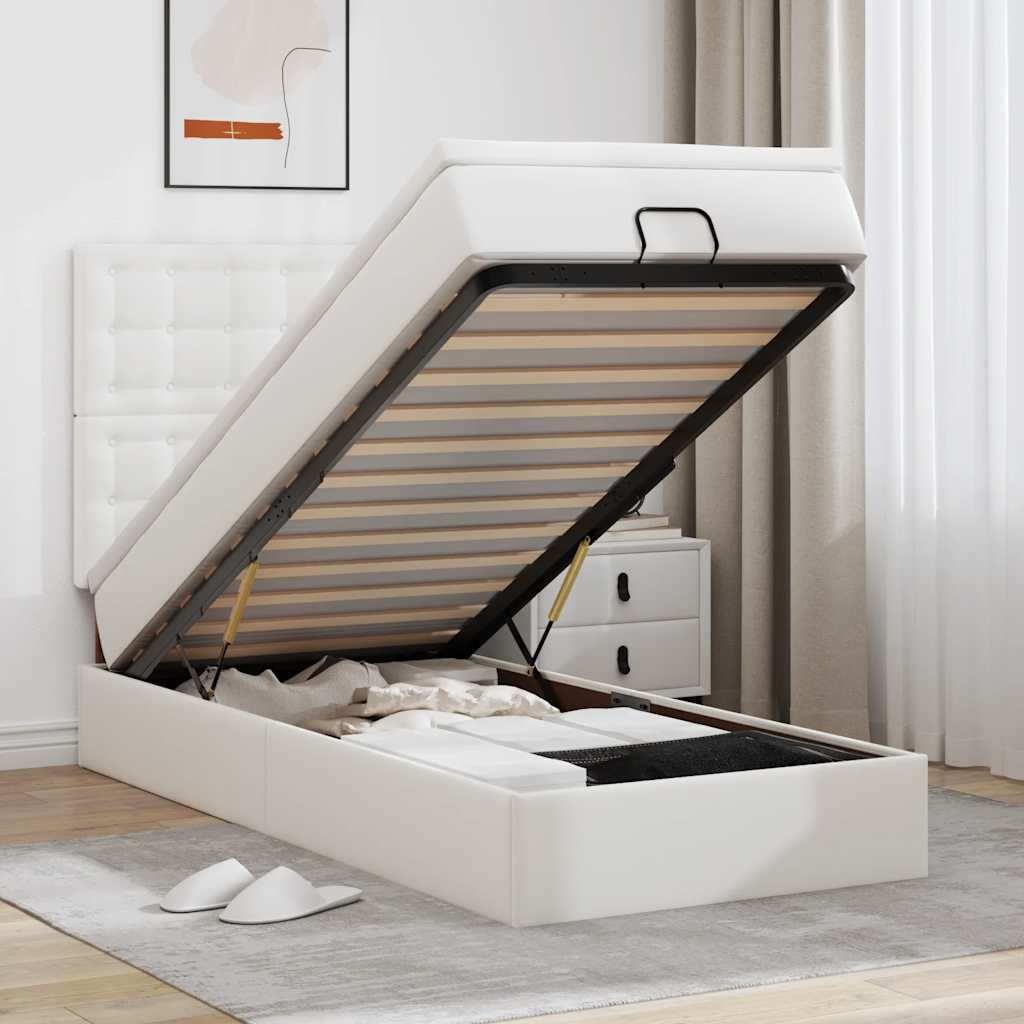 E-shop Multidom Osmanský posteľ s matracom, biela 90x200 cm, umelá koža