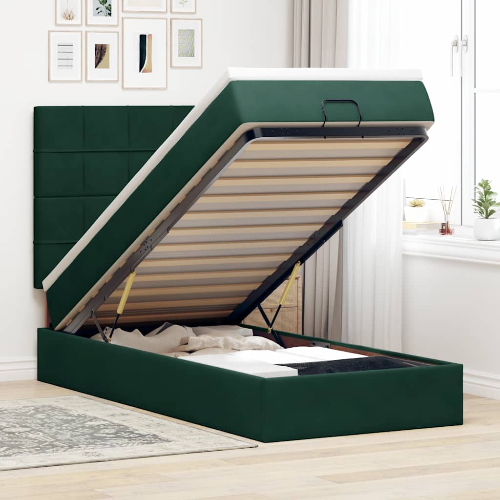 E-shop Multidom Osmanský rám postele s matracmi tmavozelená 100x200 cm zamat