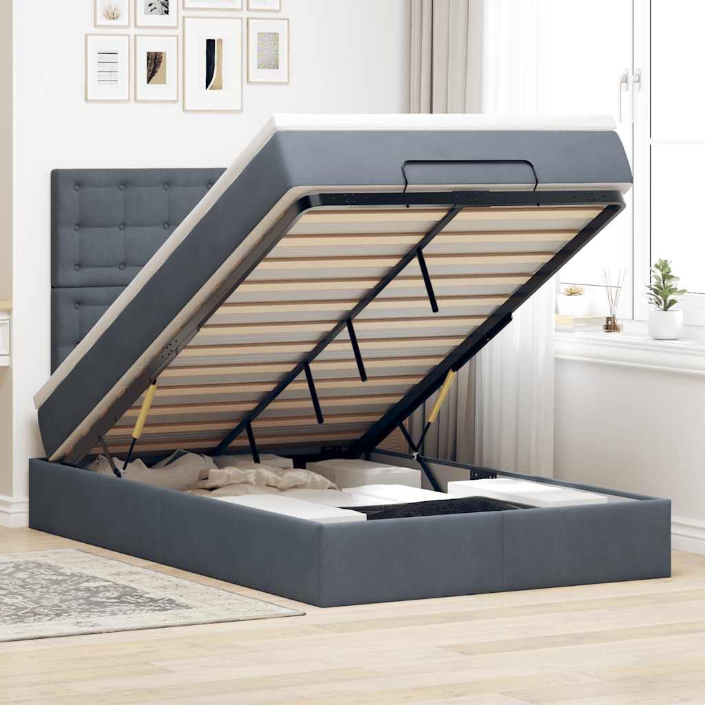 E-shop Multidom Osmanský rám postele s matracmi tmavosivá 120x190 cm zamat