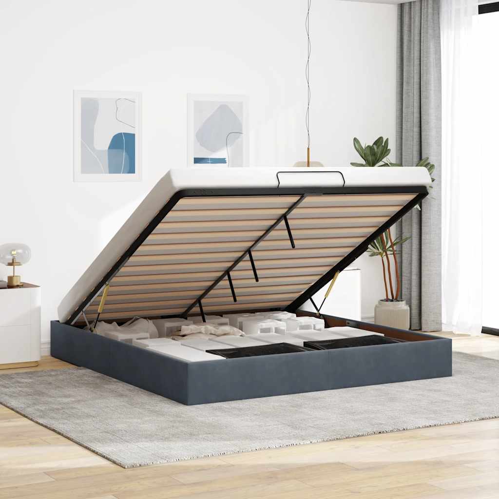 E-shop Multidom Osmanský rám postele bez matraca Tmavosivá 200x200 cm Zamat