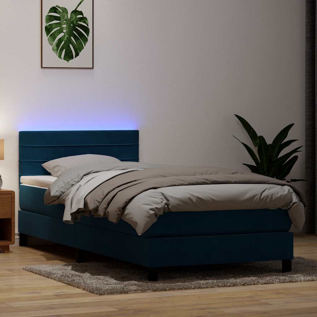 E-shop Multidom Posteľný rám boxsping s matracom a LED tmavomodrý 80x220 cm zamat