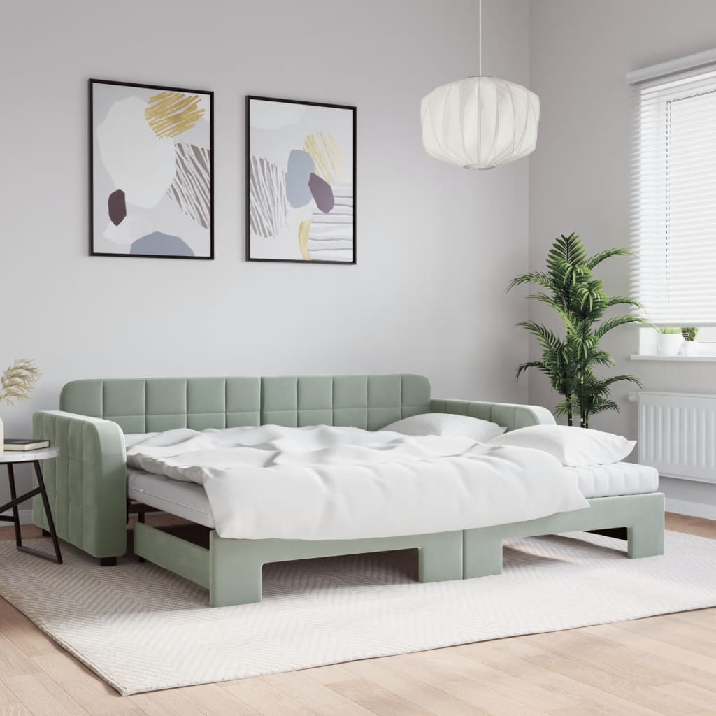 E-shop Multidom Rozkladacia denná posteľ s matracmi bledosivá 90x190 cm zamat