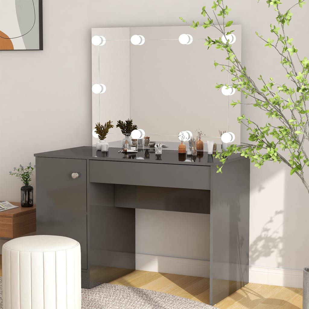 E-shop Multidom Toaletný stolík s LED svetlami 110x55x145 cm MDF lesklý sivý