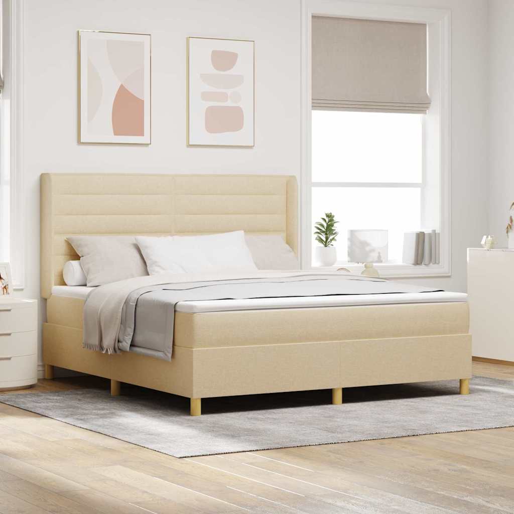 Multidom Posteľ s pružinovým rámom s matracmi Krémová 180 x 200 cm látka