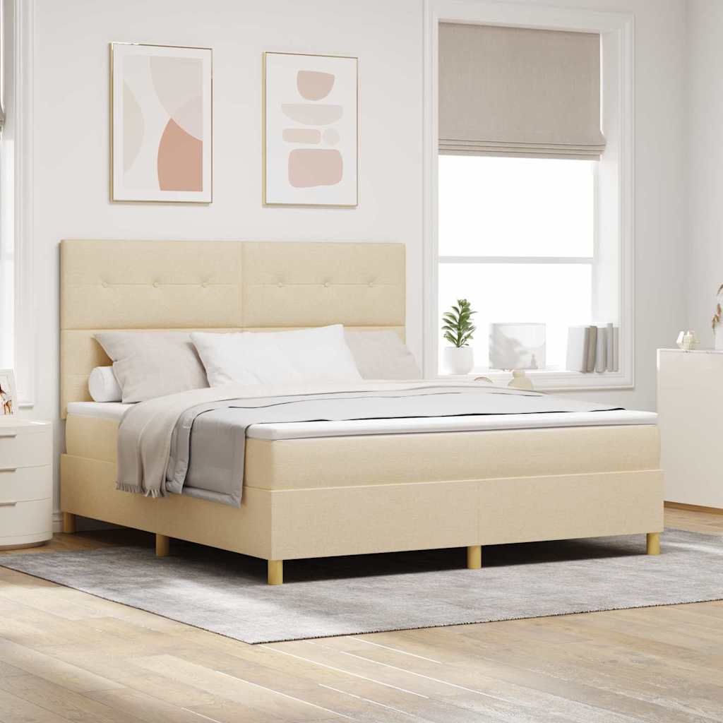 Multidom Posteľ s pružinovým rámom s matracmi Krémová 180 x 200 cm látka