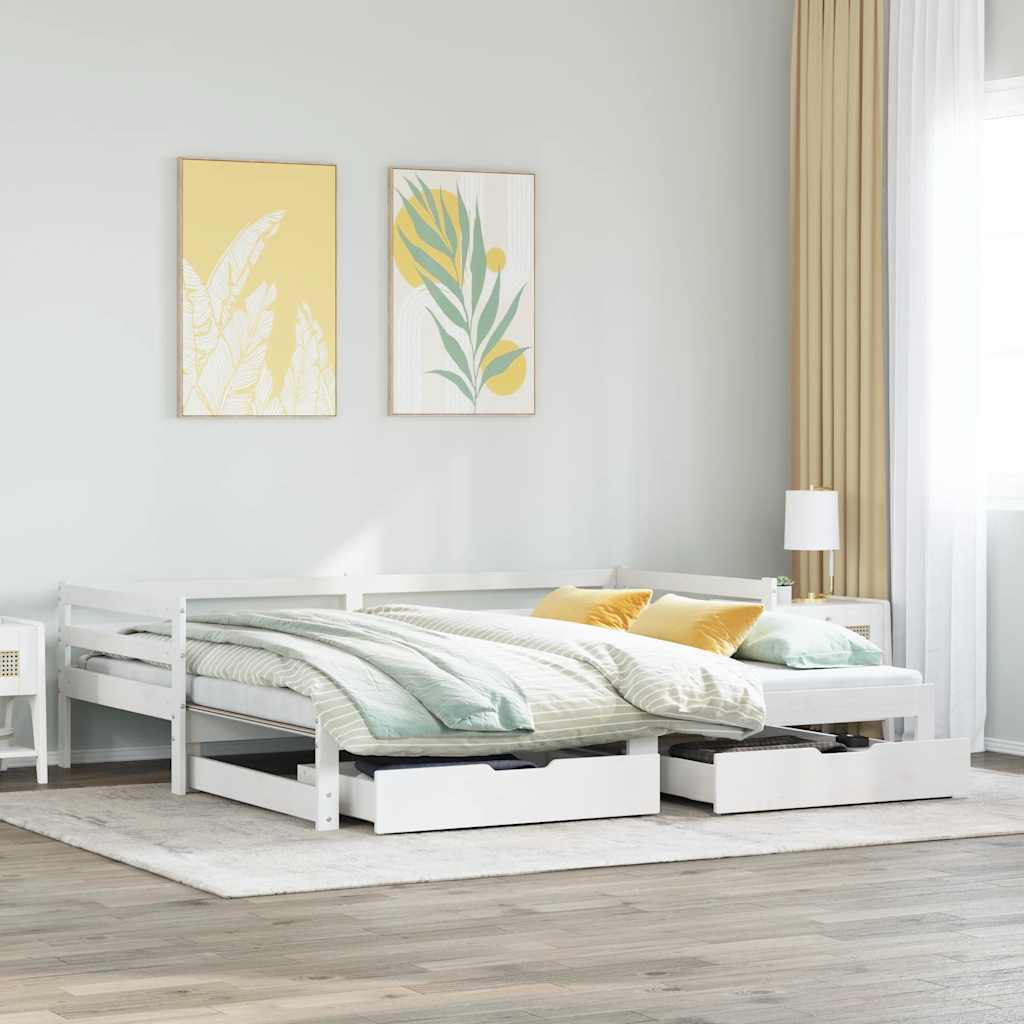 E-shop Multidom Denná posteľ so zásuvkami biela 90x200 cm masívna borovica